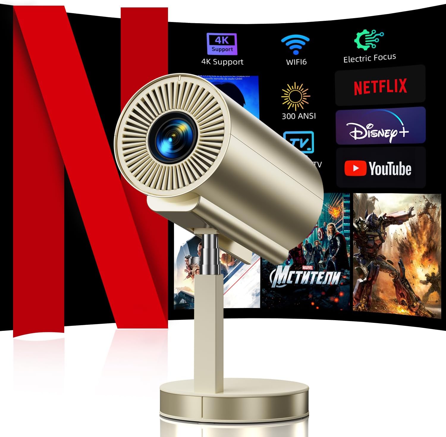 プロジェクター 4k対応 小型 自動台形 1080P 家庭用ホームプロジェクター プロジェクター 小型 4K対応 Android TV 11.0 高輝度 自動台形