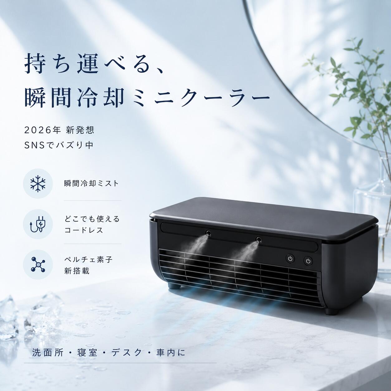 冷風機 冷風扇 卓上 ペルチェ冷却 ポータブル冷風機 工事不要 エアコン ミストファン コードレス USB充電式 小型 リモコン付き 壁掛け対応 3段階風量 ポータブルファン デスク 車内 キッチン 熱中症対策 省エネ 寝室 キッチン 夏家電 猛暑対策 節電対策 加湿 ミスト噴霧｜長河実業