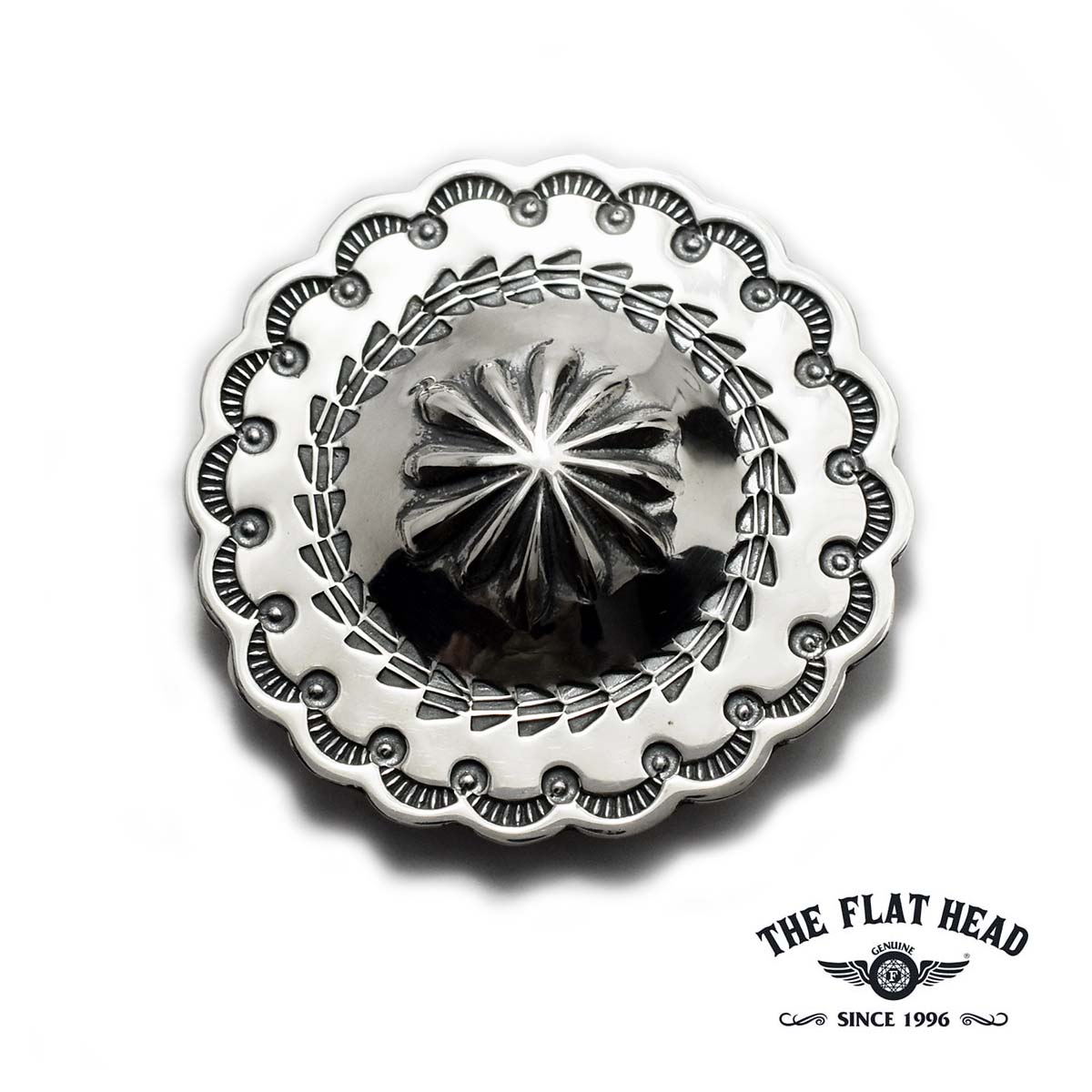 【THE FLAT HEAD 置き目取りまわし店】【L大きさ 差しわたし40粍 大型コンチョ】木目細か尖端 しろがね色佩び物 スタンプコンチョ ウォレット メンズ 札入れ 鞄 御徒面子 カスタム部分品 SVC-02 スターリング しろがね色 925