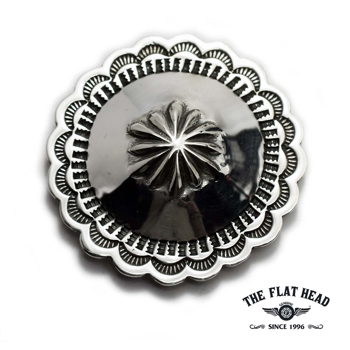 【THE FLAT HEAD 定め事取りまわし店】【L大きさ 差しわたし42粍 大型コンチョ】滑っこい頭顱 しろがね色付属物 スタンプコンチョ ウォレット メンズ 金入れ 鞄 御徒面子 カスタム部分品 SVC-04 スターリング しろがね色 925