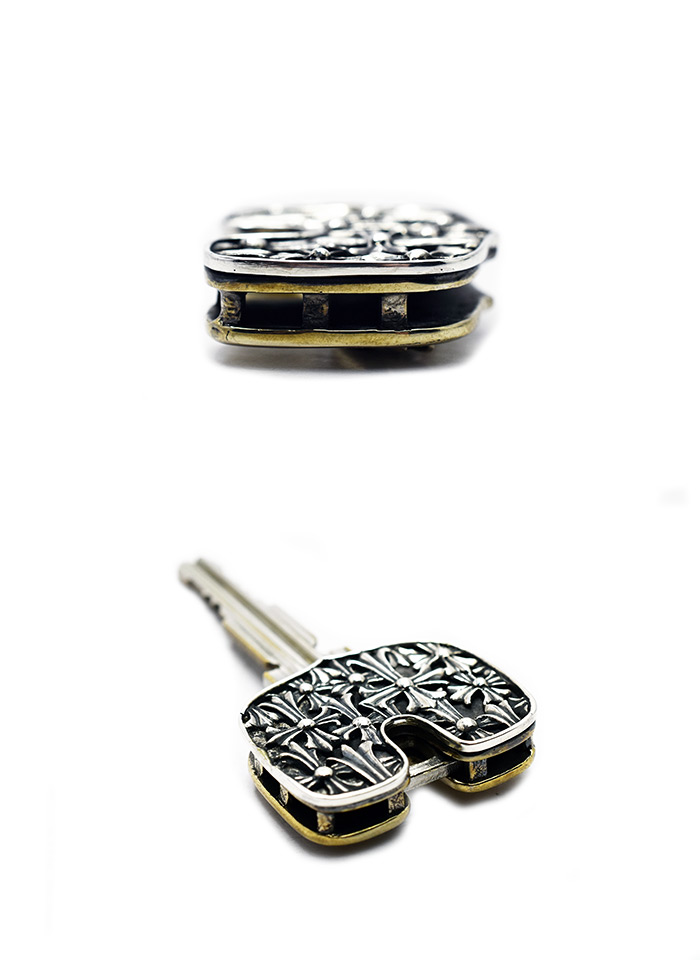 限定製作 当店限定 送料無料 メタルキーカバー 真鍮製 シルバープレート ランダムクロス セメタリークロス モチーフ キーヘッドカバー Good Vibrations グッドバイブレーションズ Old Point オールドポイント シルバー925 キーカバー おしゃれ かっこいい メンズ