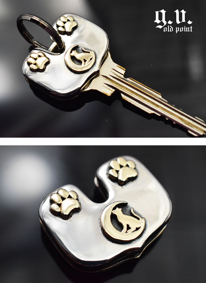 正規取扱店 Old 送料無料 キーカバー 当店限定 おしゃれ Good Vibrations グッドバイブレーションズ Old Point オールドポイント シルバー925製 三日月と猫 肉球 キーヘッドカバー スターリングシルバー キーカバー おしゃれ キーキャップ かわいい レディース