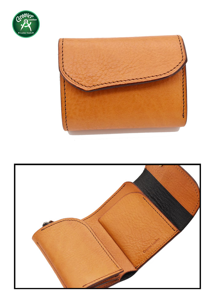 正規取扱店 かっこいい 手に収まるコンパクトウォレット Groover Leather 財布 グルーバーレザー Gms 100 三つ折りミニウォレット ナチュラルブラウン レザー 牛革 日本製 メンズ 三つ折り財布 メンズ 財布 かっこいい 本革 ウォレット ミニ財布 レディース 財布