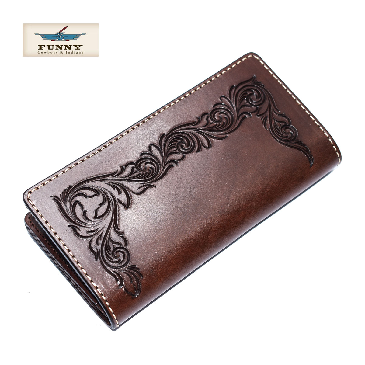 Funny取扱数no 1正規店 メンズ Funny 財布 ケース 財布 ファニー 長財布 ロングウォレット ウォレットjr 牛革 カービング フェザーカット ブラウン 送料無料 日本製 本革 メンズ 長財布 ウォレット Chaos Accessory無料で防水加工特典あり