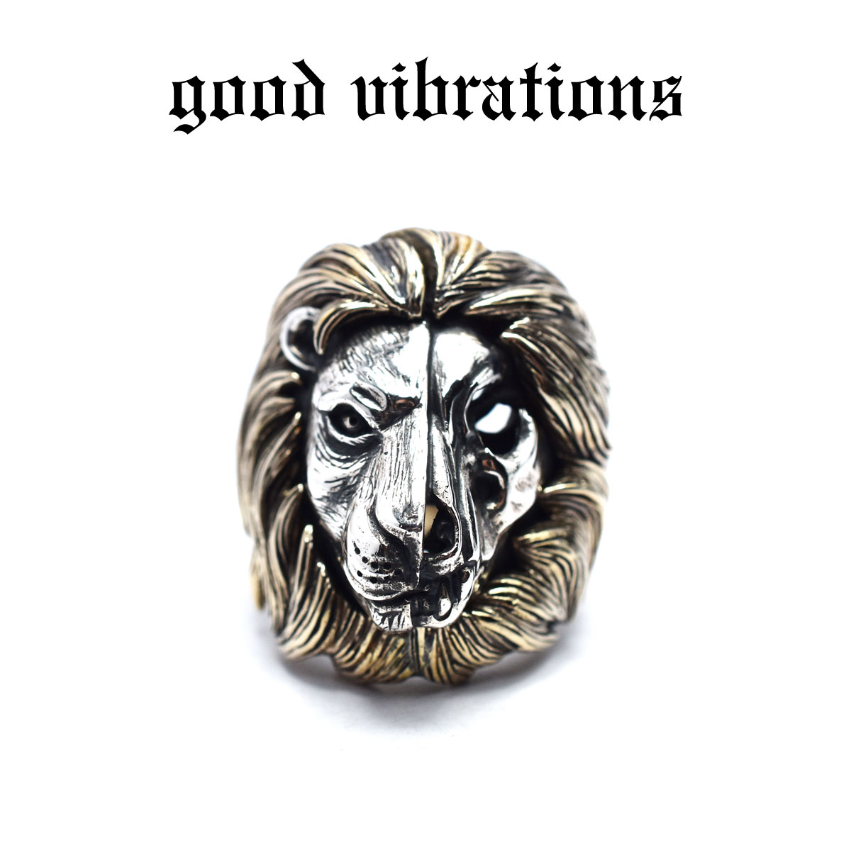【good vibrations 正規取扱店】【送料無料】シルバーアクセサリー 指輪 グッドバイブレーションズ トゥーフェイス ノーマル スカル ライオン ハーフ デザインリング #15 #21 15号 21号 スターリング シルバー 925 真鍮｜CHAOS Accessory