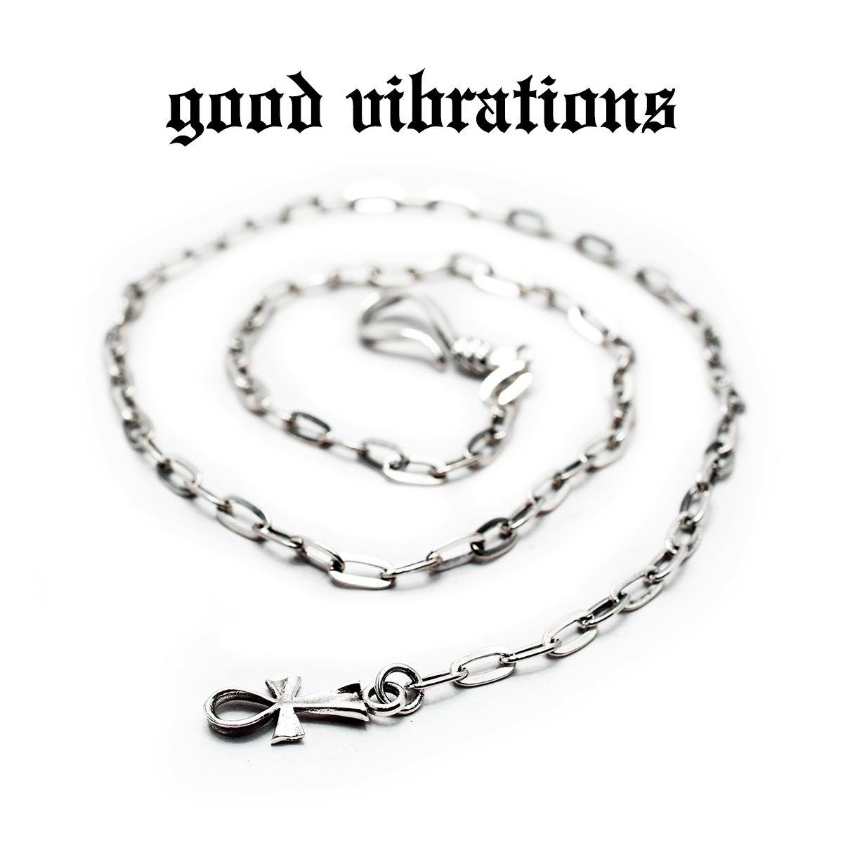 【good vibrations 正規取扱店】【送料無料】シルバーアクセサリー ネックレス チェーン メンズ グッドバイブレーションズ シルバー925 エジプシャンクロスフック型 3mm小判チェーン 48cm スターリングシルバー 純銀 925