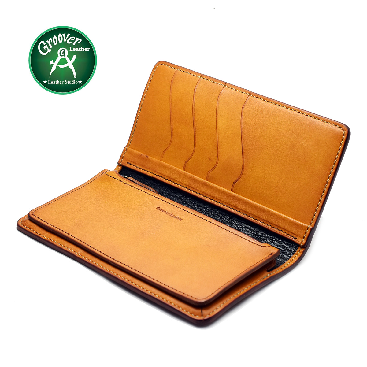 【正規取扱店】札入れの底が広がる使いやすいウォレット Groover Leather グルーバーレザー GSW-200-NBRN 手縫い ロングウォレット プレーン ナチュラルブラウン レザー 牛革 日本製 メンズ 財布 かっこいい 本革 ウォレット