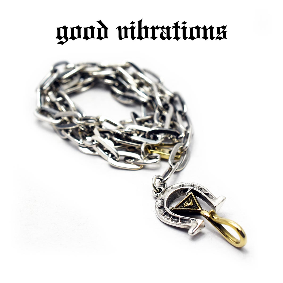 【good vibrations 正規取扱店】【送料無料】シルバーアクセサリー ネックレス チェーン メンズ グッドバイブレーションズ 馬蹄 ホースシュー ピラミッドアイ 5mm小判チェーン 53cm フリーメイソン プロビデンスの目 シルバー 925 純銀