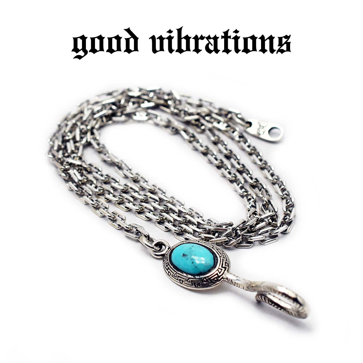 【good vibrations 正規取扱店】【送料無料】シルバーアクセサリー ネックレス チェーン メンズ グッドバイブレーションズ 天然石 ターコイズ プレート シルバー925 小豆2mmチェーン 53cm スターリング シルバー 925 純銀