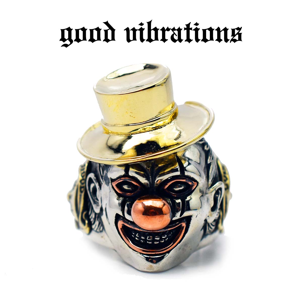 【good vibrations 正規取扱店】【送料無料】シルバーアクセサリー 指輪 グッドバイブレーションズ 道化師 クラウン ピエロ ジョーカー トゥーフェイス タトゥー シルバーリング #19 19号 純銀 シルバー925 ブラス 真鍮｜CHAOS Accessory