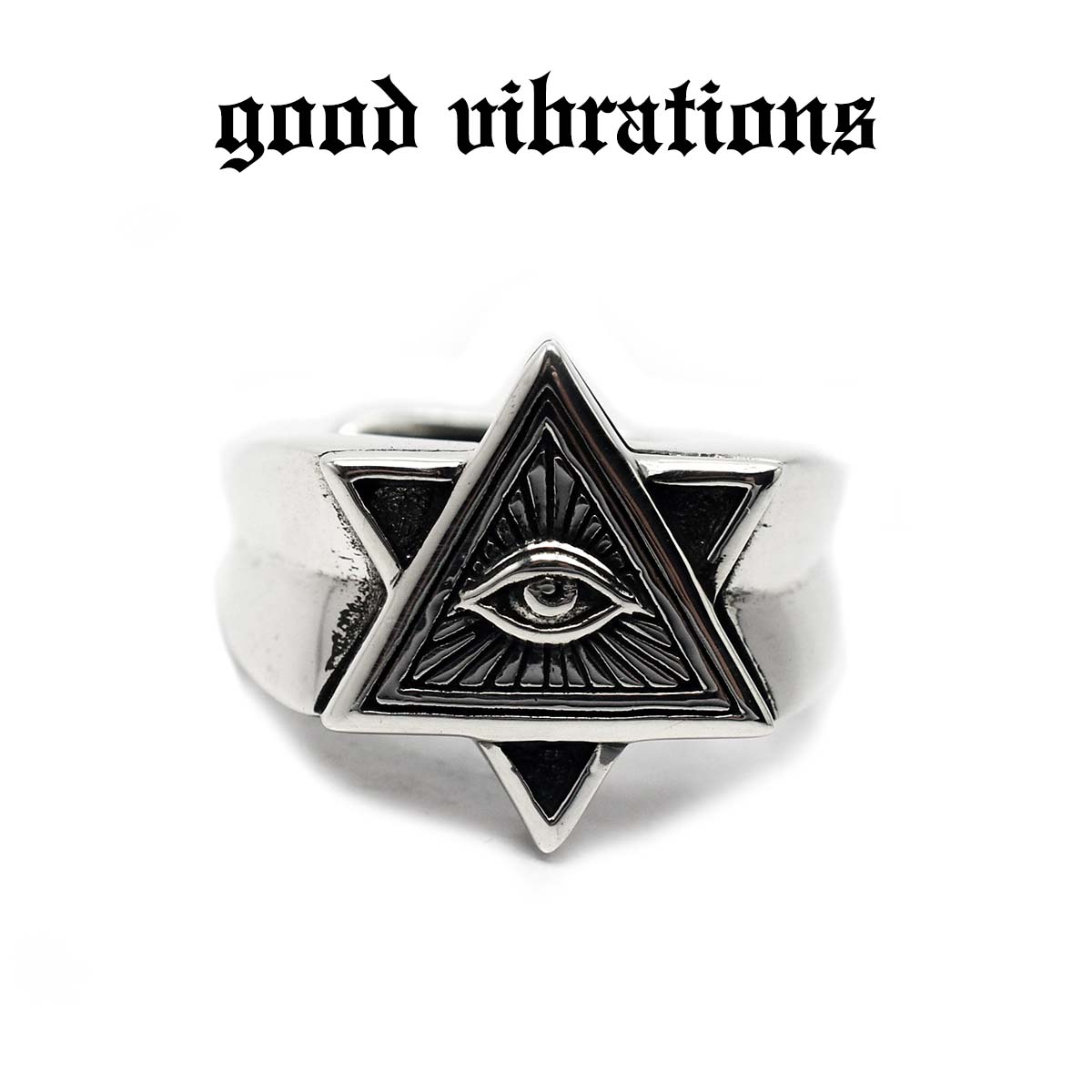 【good vibrations 置き目取りまわし店】【貨物輸送無料】しろがね色佩び物 指環 グッドバイブレーションズ 六芒星 プロビデンスの目 フリーメイソン 無償性大きさ 輪っか 17号 ピラミッドアイ スターリング しろがね色 925 金管楽器