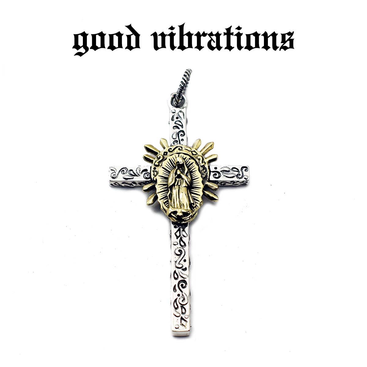 【good vibrations 正規取扱店】【送料無料】シルバーアクセサリー グッドバイブレーションズ メキシカン クロス グアダルーペの聖母 マリア XLサイズ チャーム ペンダントトップ 十字架 シルバー925