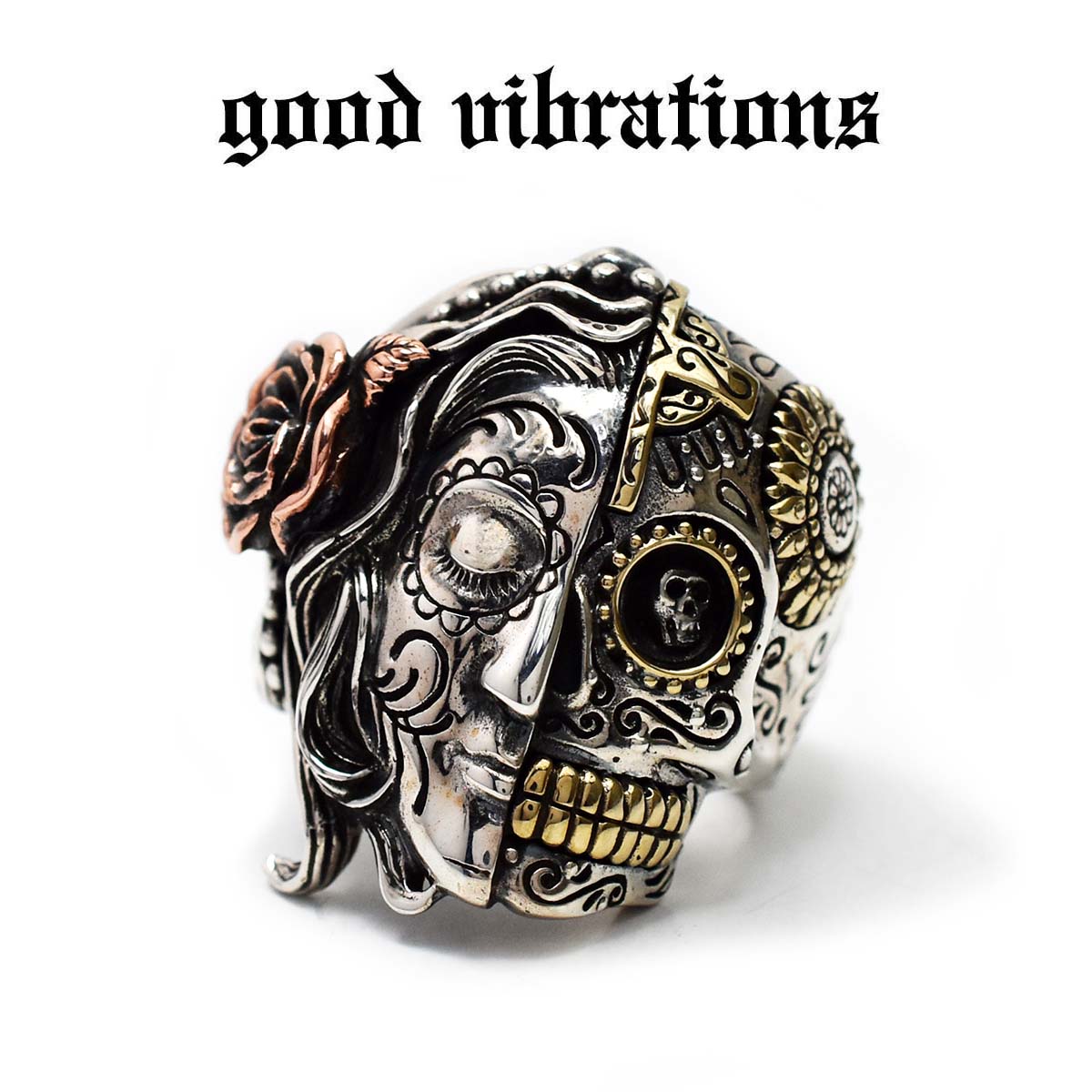 【good vibrations 正規取扱店】シルバーアクセサリー メンズ 指輪 シルバーリング ブランド グッドバイブレーションズ メキシカンスカル シュガースカル カラベラ 死者の日 カトリーナ ツーフェイス 指輪 サイズ 14号16号18号20号22号24号 シルバー 925 純銀 17,573円