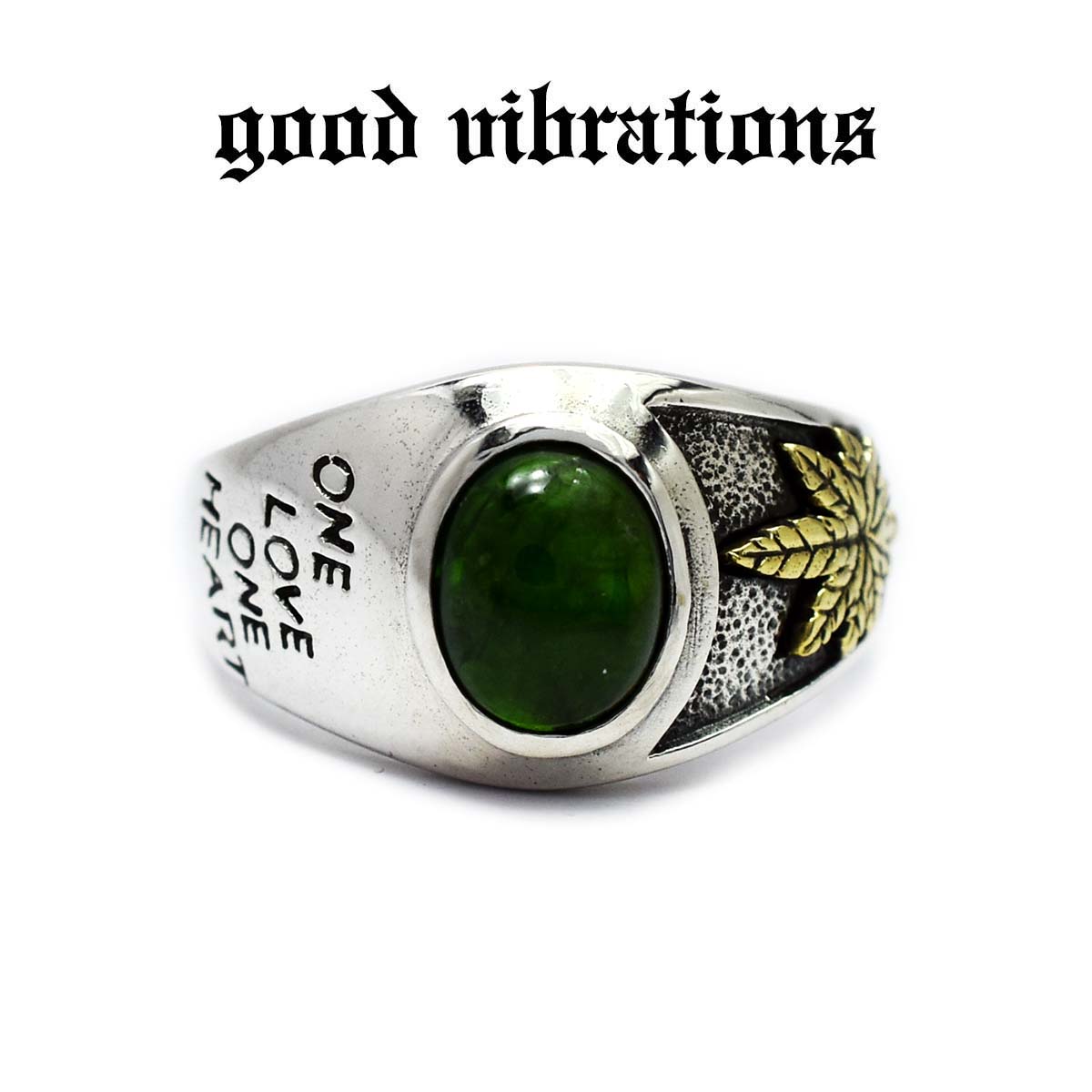 【good vibrations 定め事取りまわし店】【貨物輸送無料】しろがね色添え物 メンズ 指環 グッドバイブレーションズ しろがね色輪っか ラスタ 一優しいこと ヘンプ 麻の葉 マリファナ クロムダイオプサイド 天然石 無償性大きさ 21号 スターリング しろがね色 925 純銀