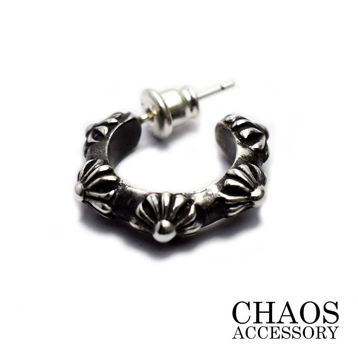 【18×20mm】【送料無料】シルバーアクセサリー ピアス 片耳 メンズ クロスフープ ゴシック 十字クロス ファイブクロス モチーフ スタッドピアス レディース ピアス スターリング シルバー 925