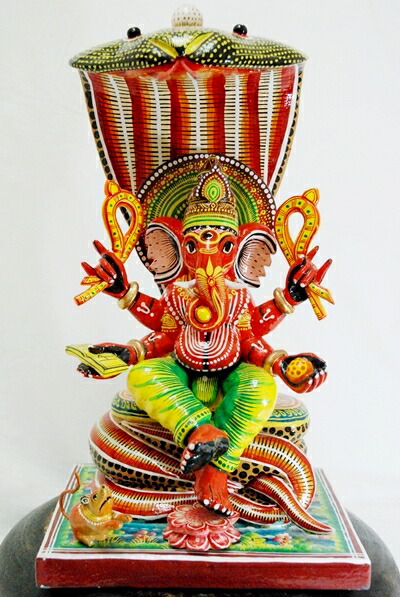 楽天市場 木製 ガネーシャ 像 コブラ 置物 42cm インド 神様 カラフル 夢を叶える 大人気 手作り 高級 インド雑貨 カオス
