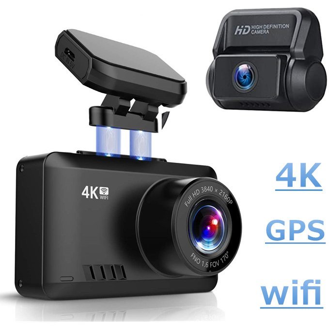 ドライブレコーダー GPS搭載内蔵 4K WIFI SONYセンサー WDR Gセンサー 停車監視 動体監視 スマホ連携 32GBカード付属 日本語操作 日本語説明書 ※24時間監視を導入するには専用の常時電源をご用意ください。ドラレコ 旅行