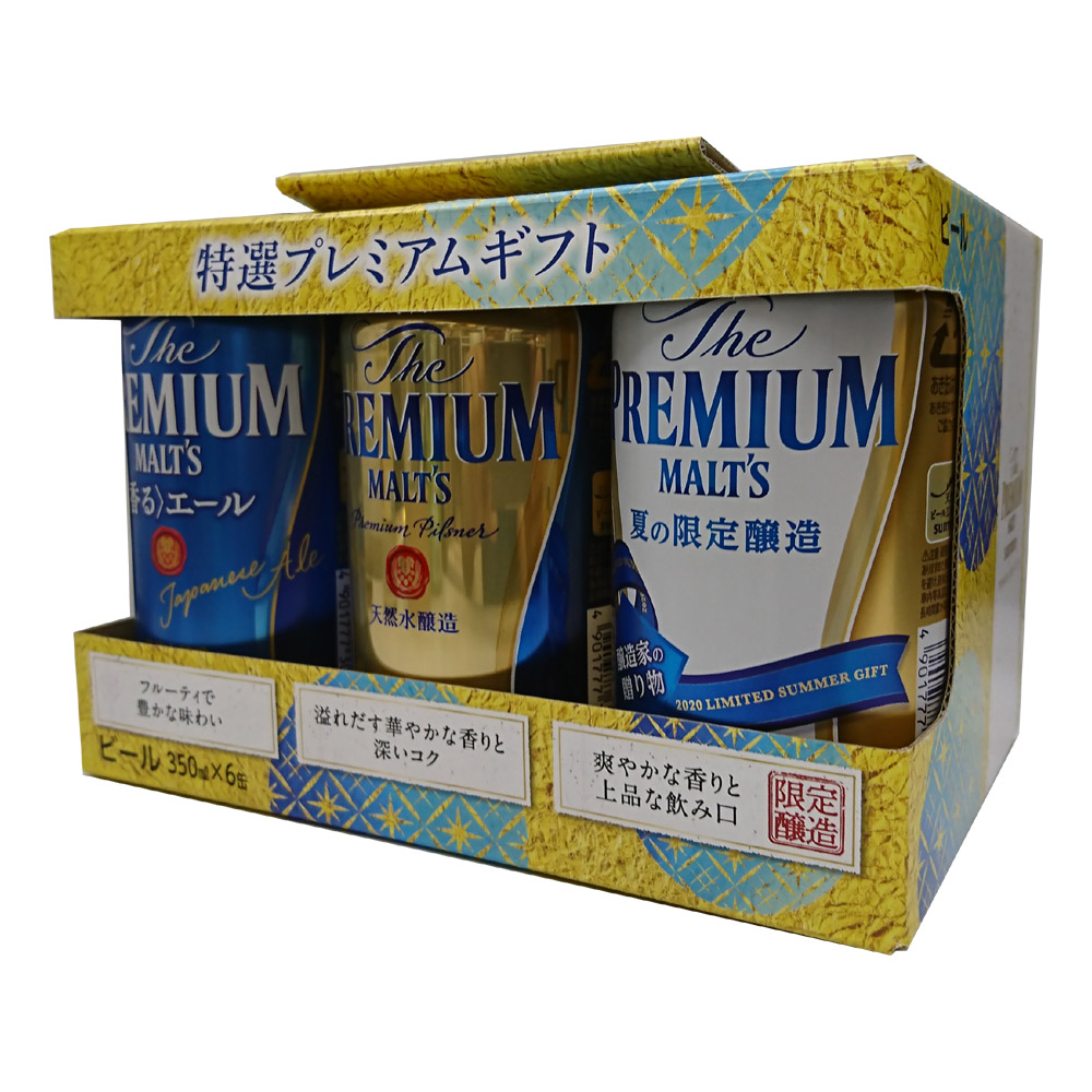 楽天市場 お酒 ギフト ビール サントリー プレミアムモルツ 3種飲み比べアソート 350ml ｘ6 特選 プレミアムギフト 3種類6缶 パック 酒のチャップリン楽天市場店