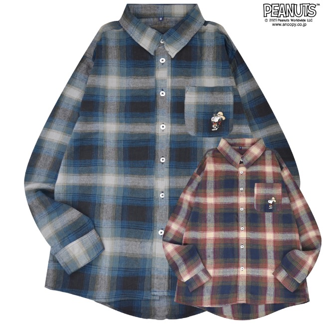 楽天市場】スヌーピー チェックシャツ 長袖 春秋冬 刺繍 SNOOPY