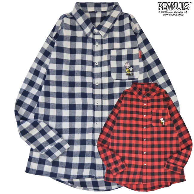 楽天市場】スヌーピー チェックシャツ 長袖 春秋冬 刺繍 SNOOPY