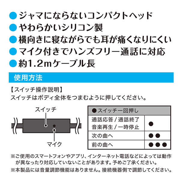 楽天市場 送料無料 1 2m Fsc イヤホン 寝ながらイヤホン 寝ホン ハンズフリー通話 コンパクトヘッド カナル型 超軽量 超小型 リモコン マイク付き 3 5f 1 2m ホワイト あす楽 きゃらニャン