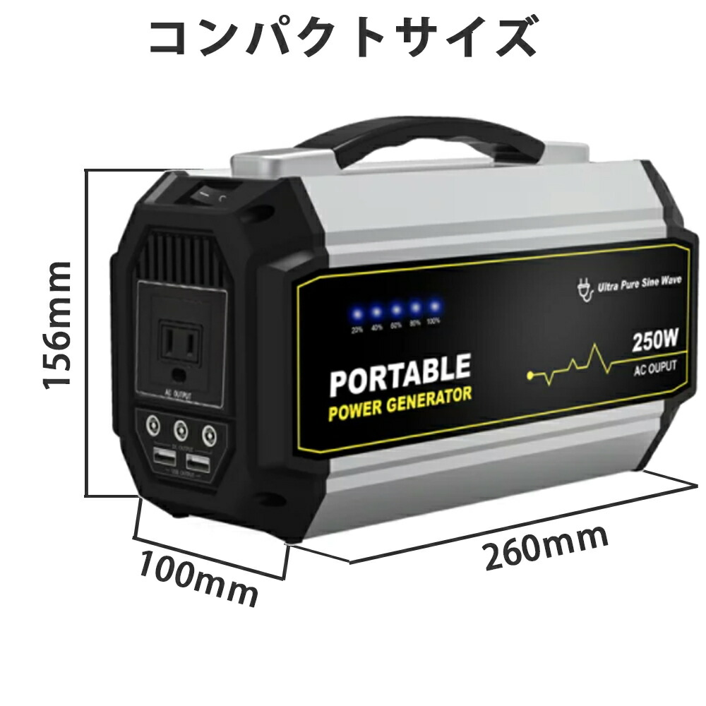 格安激安 雪災害対策グッズ ポータブル電源 非常用電源 小型発電機 家庭用蓄電池 非常バッテリー 停電対策 3 7v mah 250wh 正弦波 大容量 Dc Usb Ac出力 250w瞬間最大350w 三つの充電方法 ソーラー充電 車中泊グッズ アウトドア 地震台風豪雨災害緊急予備電源地震