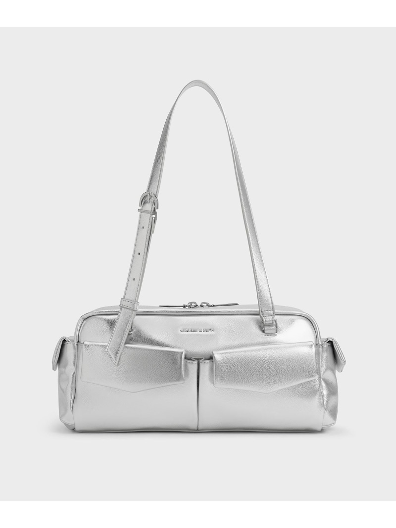Rachel レイチェル イロンゲイテッドマルチポケットショルダーバッグ CHARLES \u0026 KEITH チャールズアンドキース 御徒面子 ショルダーバッグ 黒いこと 赤いこと 白いこと しろがね色【貨物輸送無料】[ Fashion]
