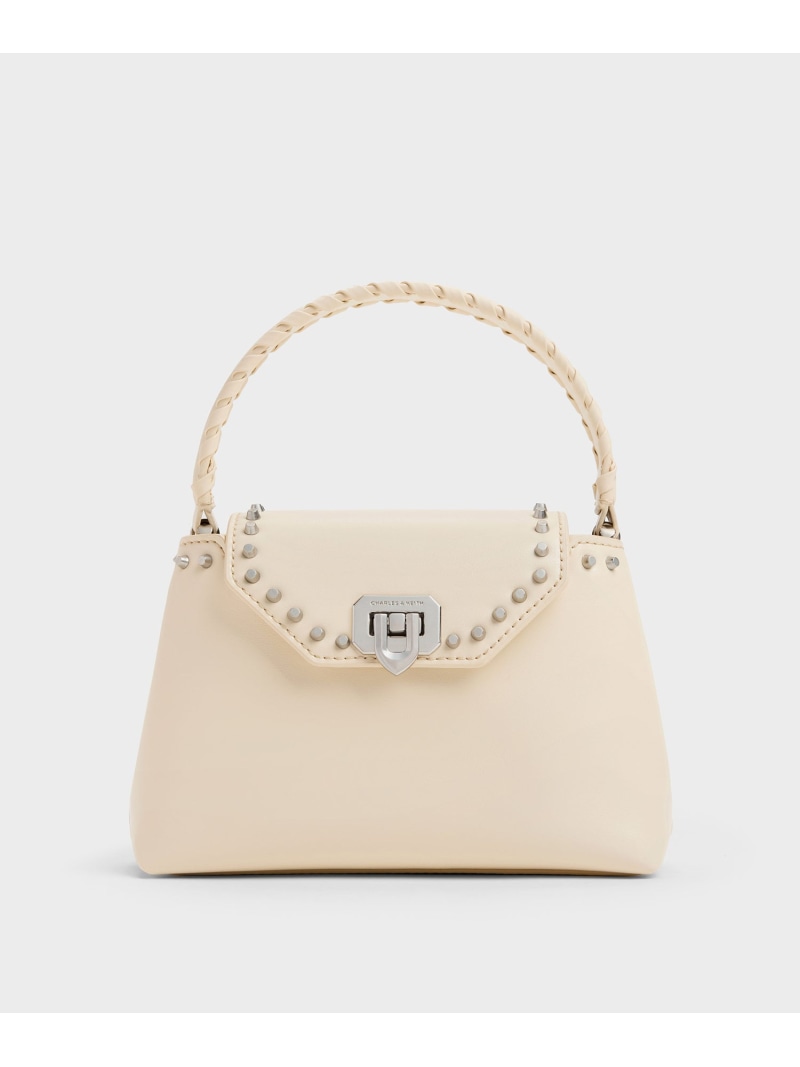 Arwen アルウェン スタッズ トップハンドルバッグ CHARLES & KEITH チャールズアンドキース バッグ ハンドバッグ ベージュ レッド【送料無料】[ Fashion]｜CHARLES ＆ KEITH