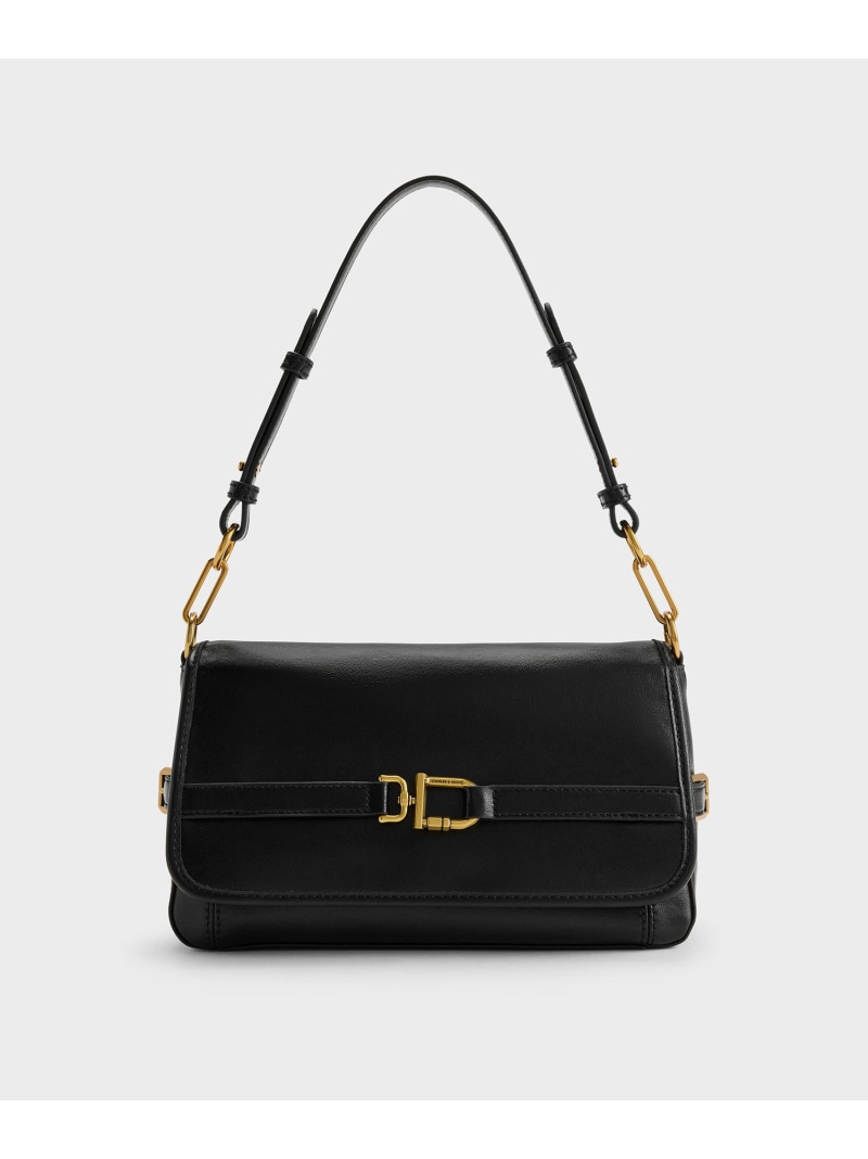 Gwynne グウィン メタリックバックル 胴締めショルダーバッグ CHARLES \u0026 KEITH チャールズアンドキース 御徒面子 ショルダーバッグ 黒いこと【貨物輸送無料】[ Fashion]