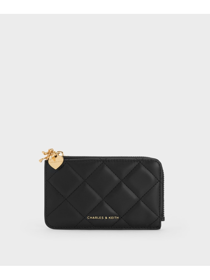 Arrietty アリエッティ キルトボウハートチャーム ジップアラウンドウォレット CHARLES & KEITH チャールズアンドキース 財布・ポーチ・ケース 名刺入れ・カードケース ブラック【送料無料】[ Fashion]