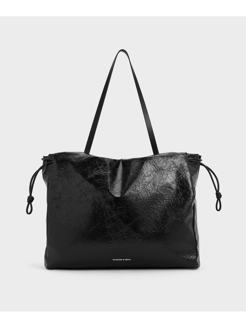 【SALE／30%OFF】Bethel ベテル クリンクルエフェクトルーシュドドロウストリングトートバッグ CHARLES & KEITH チャールズアンドキース バッグ ショルダーバッグ ホワイト ブラック【RBA_E】【送料無料】[ Fashion]