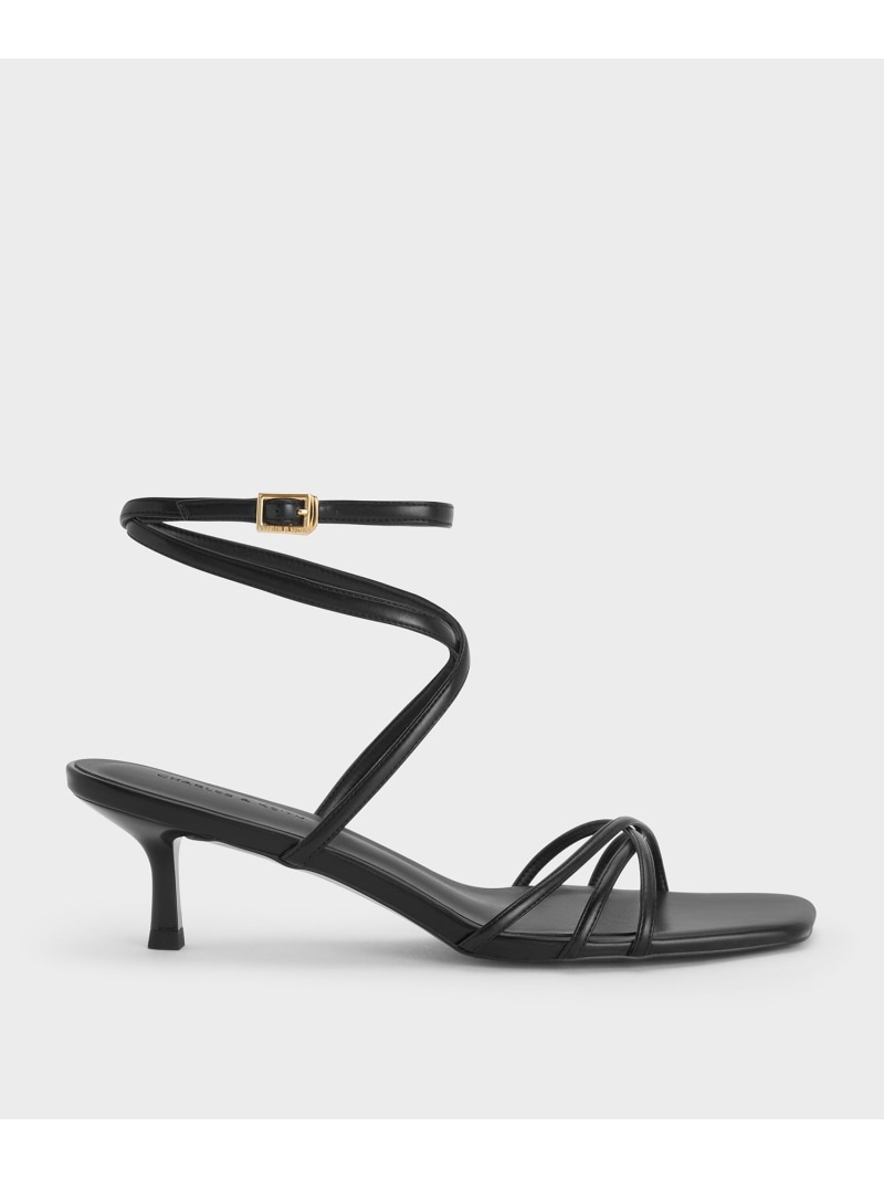 ストラッピー スクエアトゥキトゥンヒールサンダル CHARLES & KEITH チャールズアンドキース シューズ・靴 サンダル シルバー ブラック【送料無料】[ Fashion]