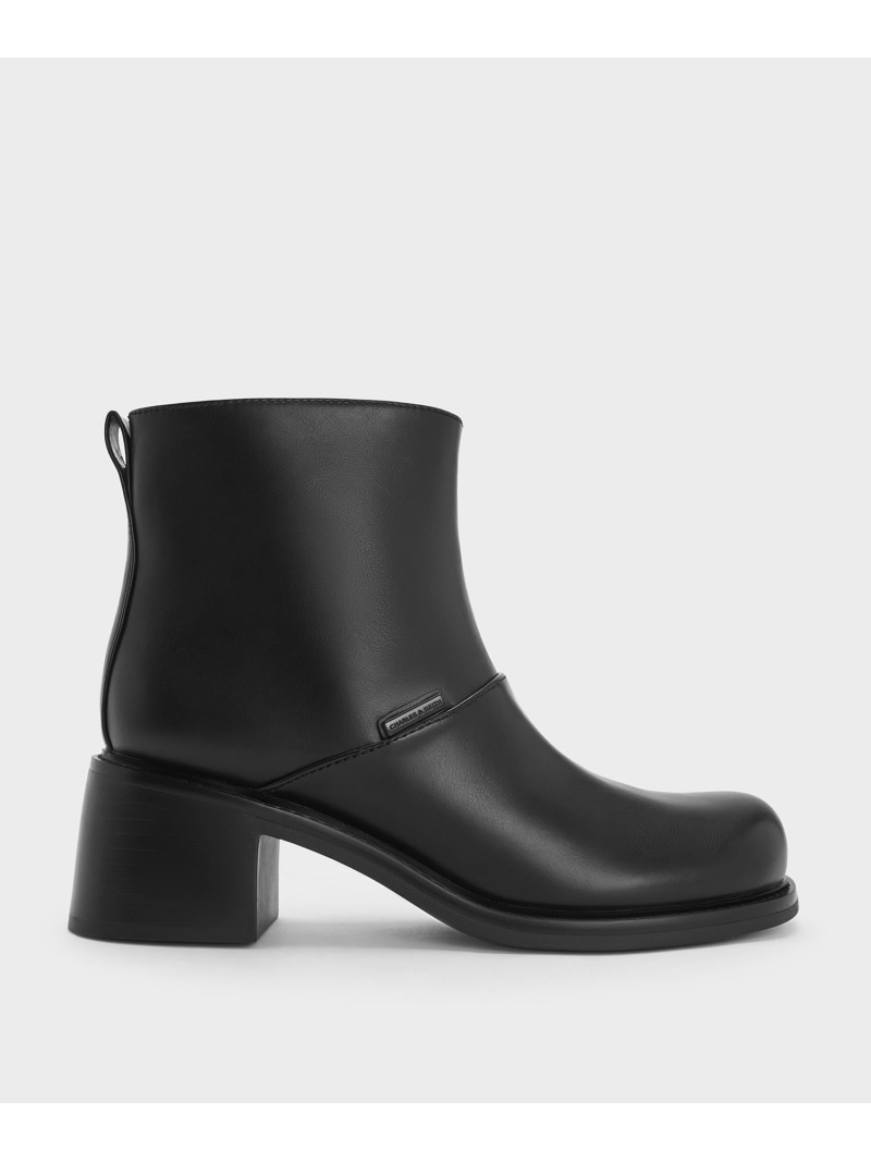 【SALE／30%OFF】ステッチトリム ブロックヒールアンクルブーツ CHARLES & KEITH チャールズアンドキース シューズ・靴 ブーツ ブラウン ブラック【RBA_E】【送料無料】[ Fashion]
