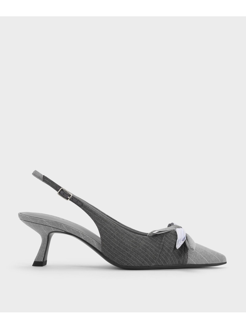 ストライプ ノットボウ ポインテッド スリングバック パンプス CHARLES & KEITH チャールズアンドキース シューズ・靴 パンプス【送料無料】[ Fashion]｜CHARLES ＆ KEITH