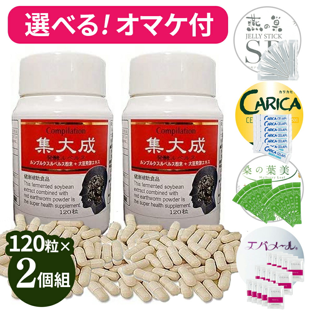 【選べるオマケ付き】 集大成 発酵ルベルス 120粒×2箱セット ルンブルクス粉末 正規品 大豆発酵エキス アカミミズ 赤ミミズ しゅうたいせい 健康食品 サプリ サプリメント