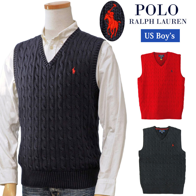 POLO by Ralph Lauren Boy's 定番
コットン ケーブル編 Ｖネック ベスト
2022-Fall/NewColor ラルフローレン ベスト
