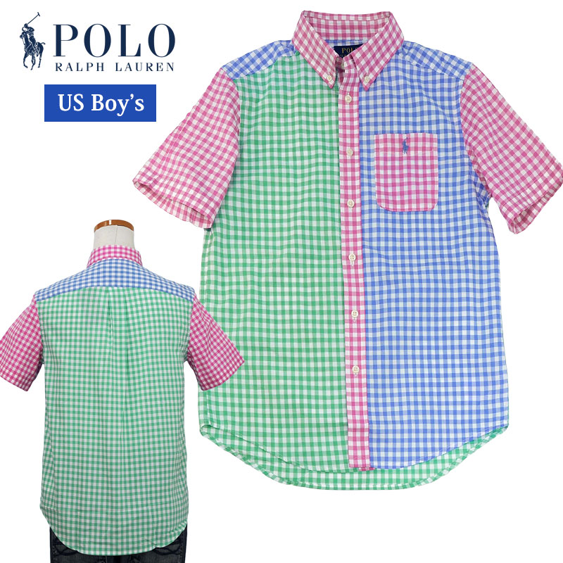 POLO by Ralph Laurenラルフローレン Boy'sカラーブロック　ポケット付き半袖ギンガムチェックシャツ父の日 ギフト プレゼントPOLO ラルフローレン 半袖シャツ｜ポロ、Ｔシャツの店チープトック
