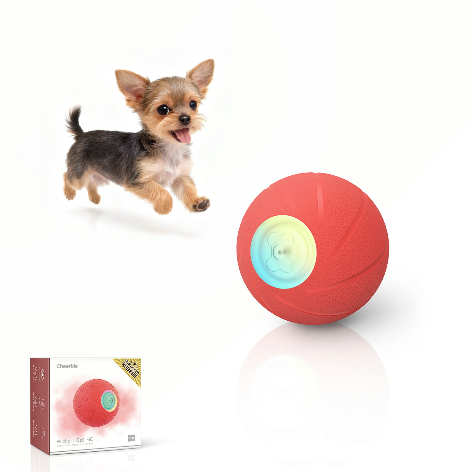 Cheerble 犬自動ボール 動くおもちゃ 3つ遊びモード 硬さUP天然ゴム製 充電式 障害物検知 ワンちゃんのストレス解消 運動不足対策 お留守番に 回転 光る犬おもちゃ 中型 小型犬に適用 丸洗い可能（Wicked Ball SE レッド）