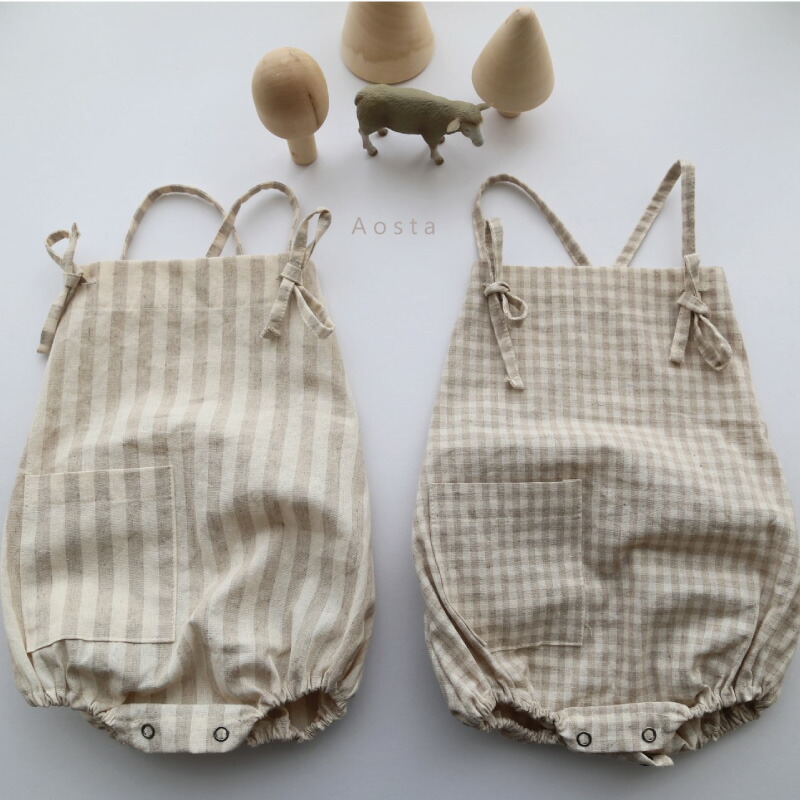 楽天市場 韓国子供服リネンスーツ Aosta ネコポス可 韓国 こども服 赤ちゃん ベビー 女の子 ロンパース 薄手 チェック ストライプ ベージュ ベビー キッズ Cheermomチアマム