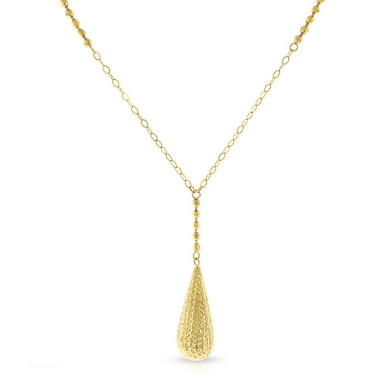14K イエロー ゴールド ティア ドロップ ダイヤモンド カット ハンマー ペンダント ネックレス チェーン ダイヤモンド ジュエリー JOERODEO