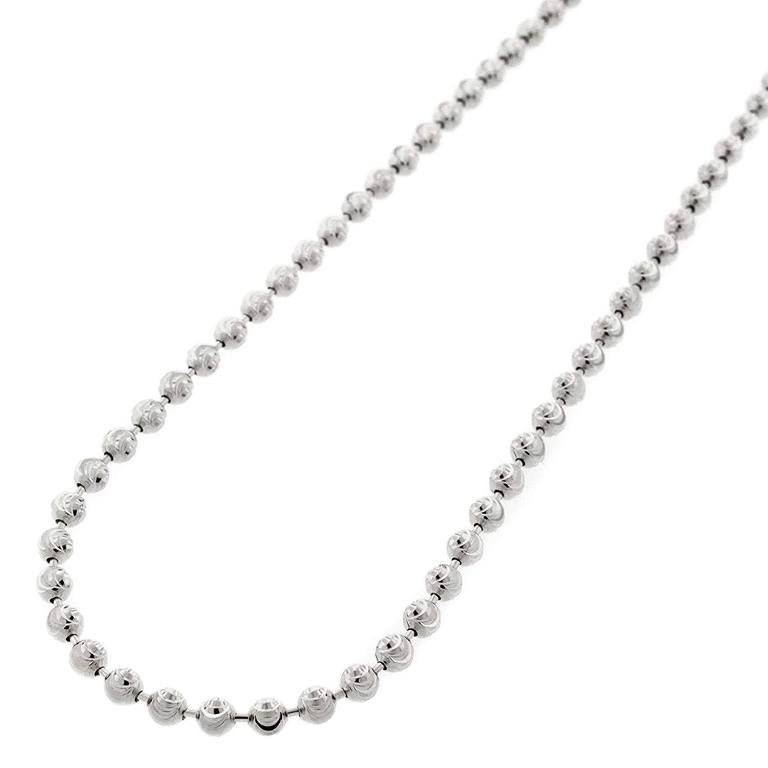 【送料無料】14K ホワイト ゴールド 3mm ムーン カット ボール ビーズ ソリッド ネックレス チェーン 51-76cm ダイヤモンド ジュエリー JOERODEO 【JACOB＆CO ジェイコブ アンド コー/Aqua Master アクアマスター/Joe Rodeo ジョーロデオ正規品販売店】｜チェルシー 店