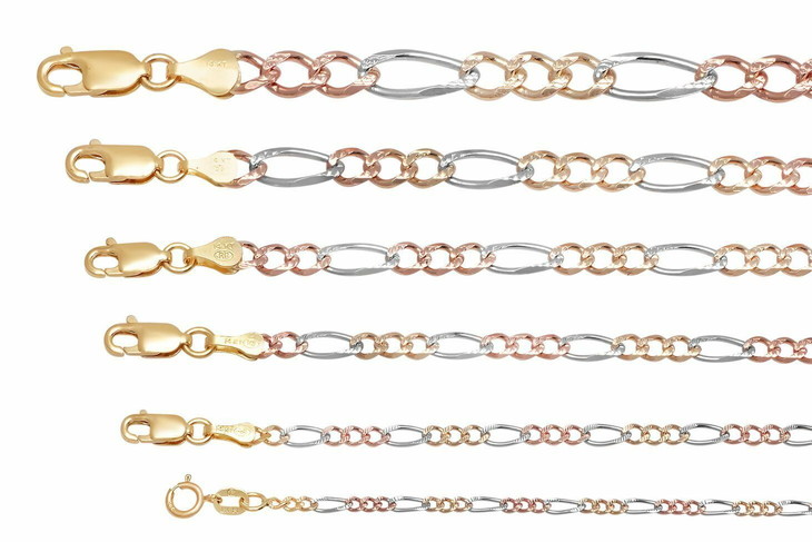 【貨物輸送無料】 14K トリコロールゴールド フィガロリンクチェーン 首飾り 1.5粍-7粍 41糎 46糎 51糎 56糎 61糎 67糎 72糎 77糎 92糎 JOERODEO 【JACOB＆CO ジェイコブ アンド コー/Joe Rodeo ジョーロデオ/Techno by JPM テクノバイジェイピーエム置き目品売りわたす店】