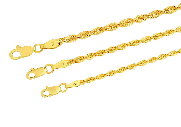 お買い得！】 10k イエローゴールド 2mm-3mm ダイヤモンドカット ロープチェーン ペンダント 41cm 46cm 51cm 56cm 61cm