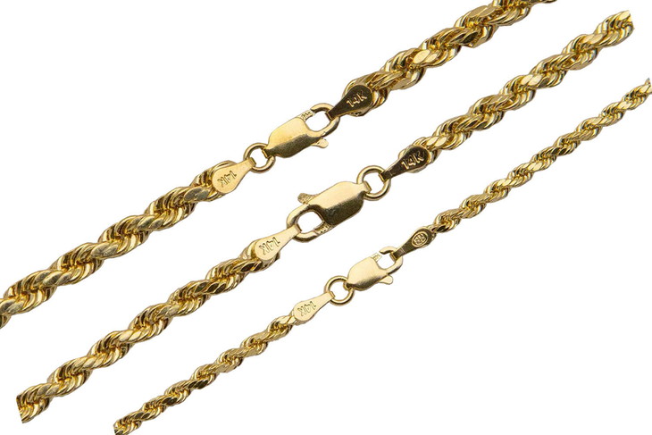 【送料無料】 14k ゴールド 2.5mm-4mm ロープチェーン ツイストリンク ネックレス 41cm 46cm 51cm 56cm 61cm 67cm 72cm 77cm JOERODEO 【JACOB＆CO ジェイコブ アンド コー/Joe Rodeo ジョーロデオ/Techno by JPM テクノバイジェイピーエム正規品販売店】