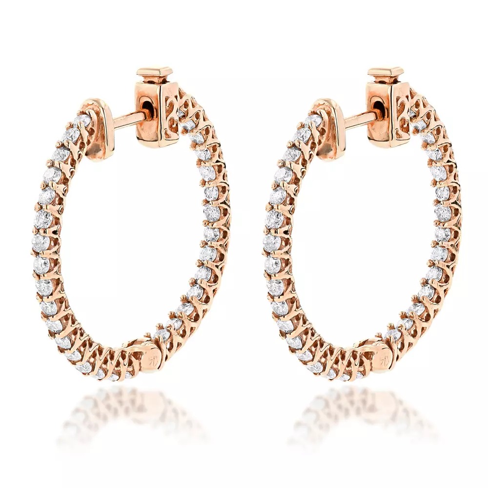 【送料無料】14K 14金 ローズゴールド インサイド アウト ダイヤモンド フープ ピアス 1.85カラット シングル JOERODEO 【JACOB＆CO ジェイコブ アンド コー/Aqua Master アクアマスター/Joe Rodeo ジョーロデオ 正規品販売店】｜チェルシー 店