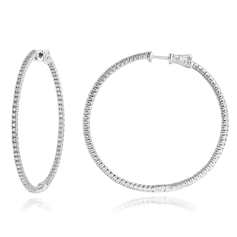 【送料無料】14K 14金 ホワイトゴールド 2mm 2インチ インサイド アウト ダイヤモンド フープ イヤリング 女性用 1.6カラット シングル JOERODEO 【JACOB＆CO ジェイコブ アンド コー/Aqua Master アクアマスター/Joe Rodeo ジョーロデオ 正規品販売店】 798,738円