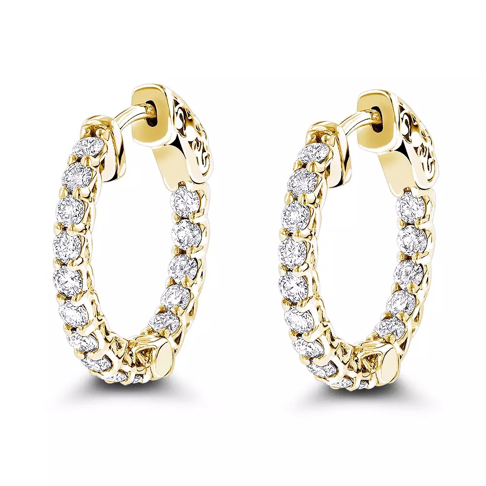 【送料無料】14K 14金 イエローゴールド インサイド アウト ダイヤモンド フープ ピアス 女性用 1.5カラット シングル JOERODEO 【JACOB＆CO ジェイコブ アンド コー/Aqua Master アクアマスター/Joe Rodeo ジョーロデオ 正規品販売店】｜チェルシー 店