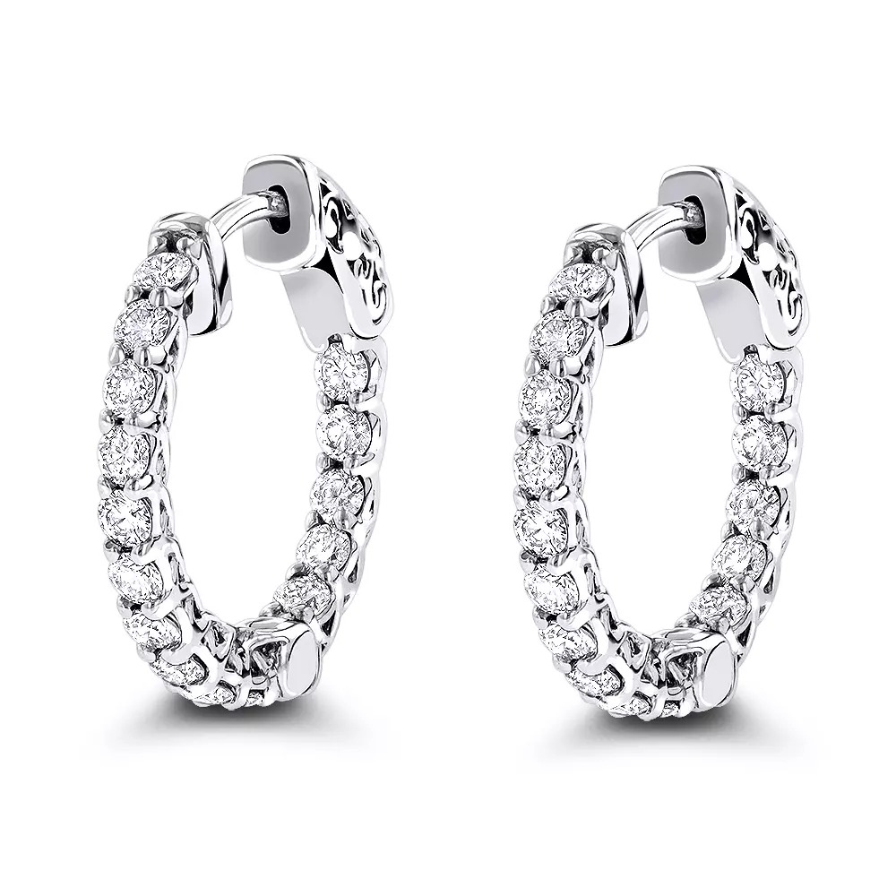 【送料無料】14K 14金 ホワイトゴールド インサイド アウト ダイヤモンド フープ ピアス 女性用 1.5カラット シングル JOERODEO 【JACOB＆CO ジェイコブ アンド コー/Aqua Master アクアマスター/Joe Rodeo ジョーロデオ 正規品販売店】