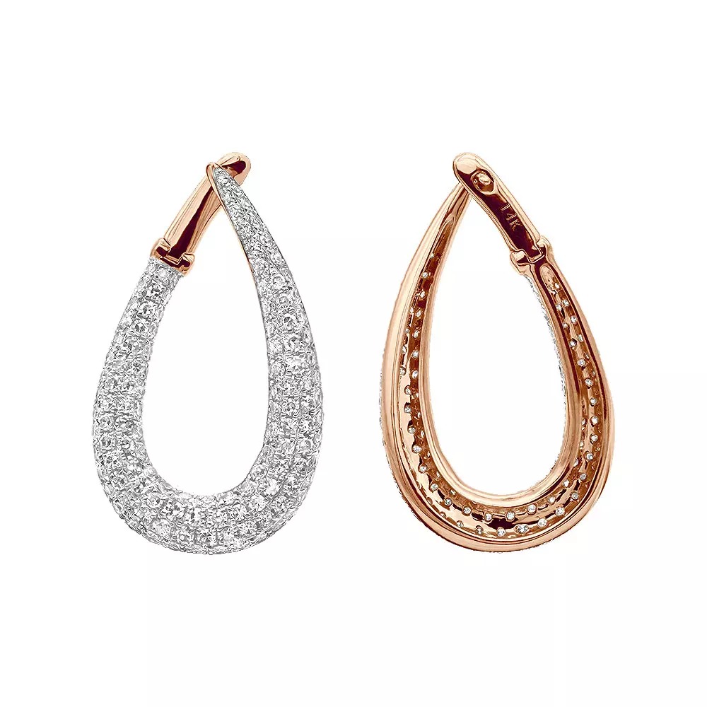 【送料無料】14K 14金 ローズゴールド デザイナー パヴェ ダイヤモンド ティアドロップ フープ ピアス 女性用 1.8 シングル JOERODEO 【JACOB&CO ジェイコブ アンド コー/Aqua Master アクアマスター/Joe Rodeo ジョーロデオ 正規品販売店】|チェルシー 店