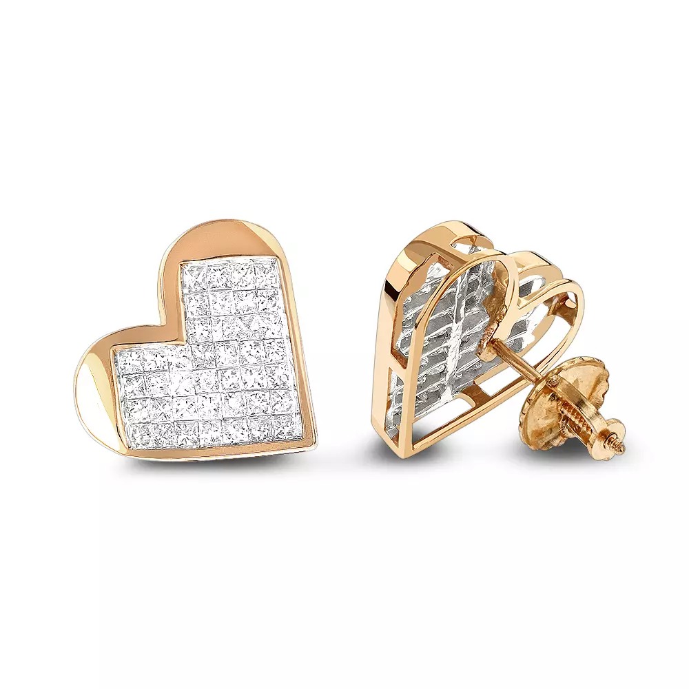 【送料無料】14K 14金 ローズゴールド プリンセス ダイヤモンド ハート ピアス 0.88 シングル JOERODEO 【JACOB＆CO ジェイコブ アンド コー/Aqua Master アクアマスター/Joe Rodeo ジョーロデオ 正規品販売店】｜チェルシー 店